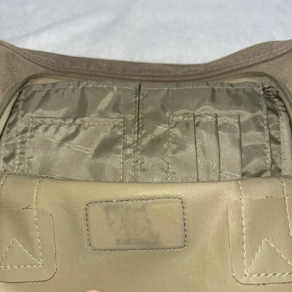 London Fog Messenger Laptop Bag Khaki Canvas W/Shoulder Strap 4 Zipper Pockets